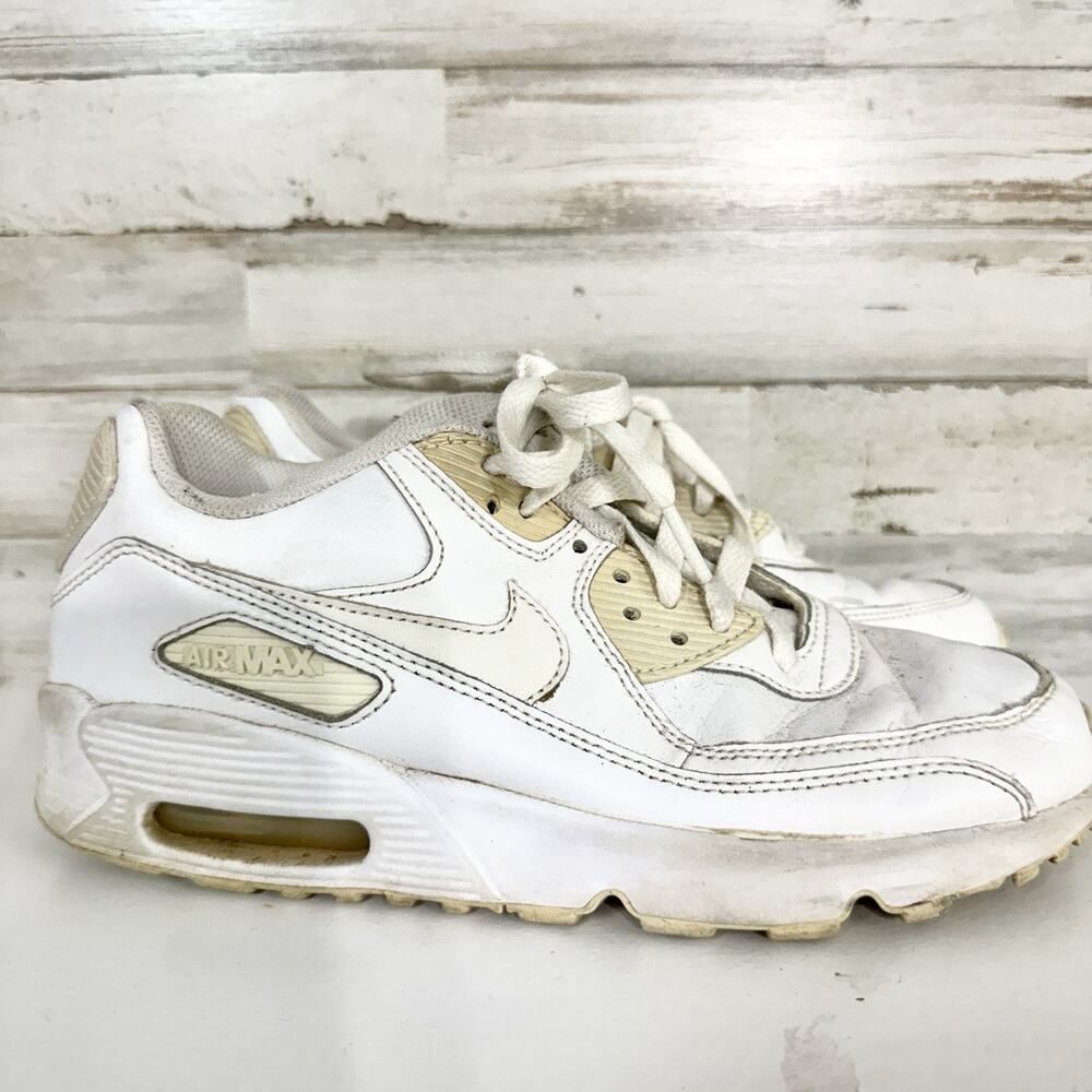 Nike Shoes Youth Size 6.5Y Air‎ Max 90 Cream Champagne Leather Lace Up Casual